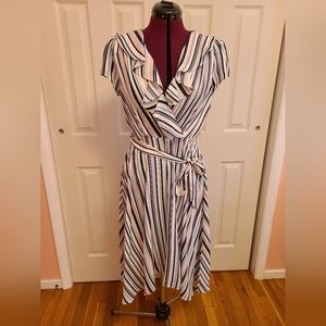Summer Fitted Top Stripped Dress Flare Bottom High Low Hemline